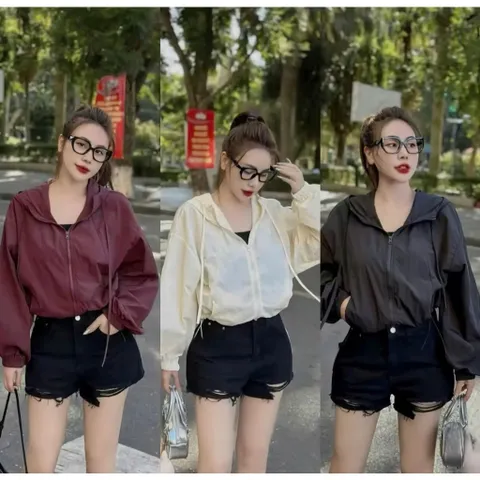 Áo Khoác Gió Nữ Cao Cấp 2 Lớp Bên Trong Lót Lụa Chống Nắng Cản Gió Kháng Nước Chống Tia UV Có Mũ Siêu Nhẹ Thoáng Mát
