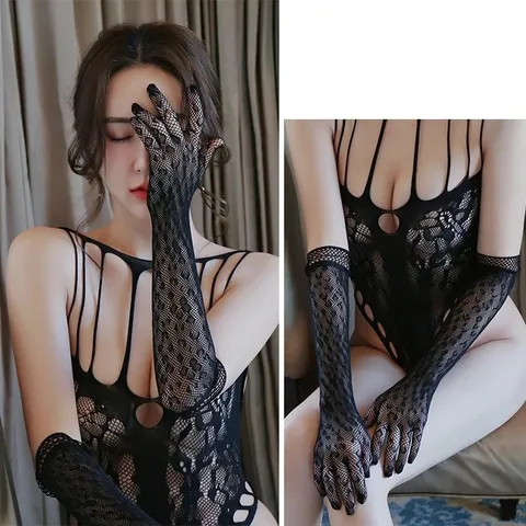 Găng Tay Lưới Phối Ren Xuyên Thấu Sexy Gợi Cảm Bao Tay Cưới Cô Dâu Phối Đồ Cực Xinh Sang Chảnh - T516 Đen