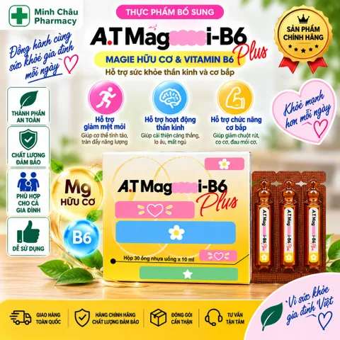 Nước Uống A-T M-a-g-n-e-s-i B6 Plus Bổ Sung Khoáng Chất Cân Bằng Năng Lượng Thư Giãn Cơ Thể Hộp 30 Ống x 10ml
