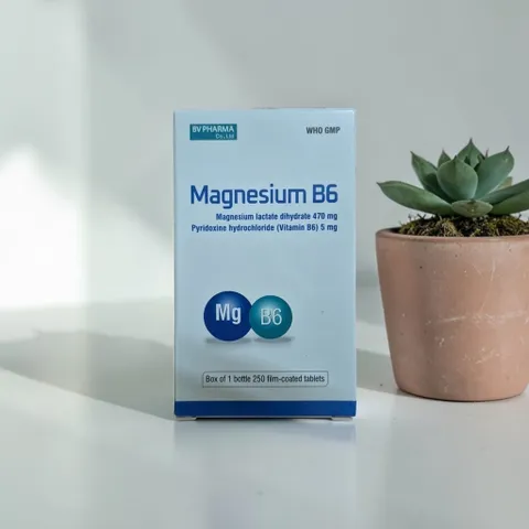 Magnesium B6 , đóng gói hộp chứa lọ 250 viên BV