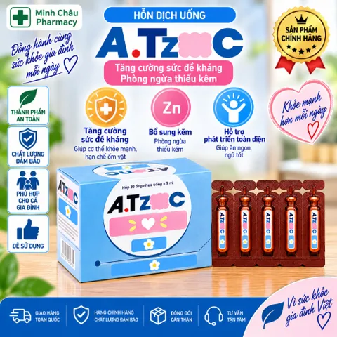 Siro Uống Bổ Sung Vi Chất Khoáng A-T-Z-I-N-C Hỗ Trợ Tăng Cường Đề Kháng & Cải Thiện Hấp Thu Hộp 30 Ống 5ml