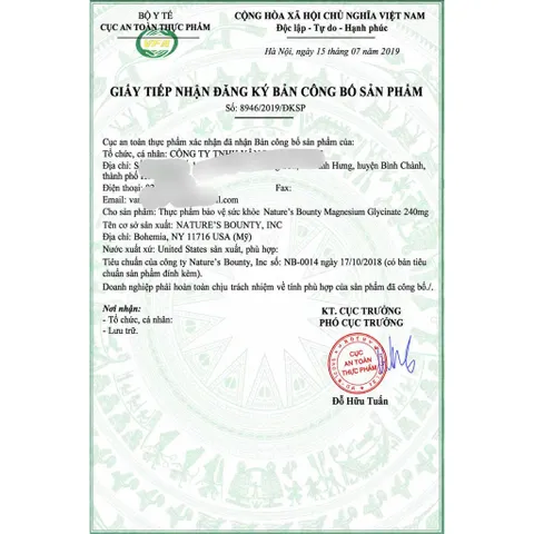 [HÀNG MỸ] Viên Nang Magie Glycinate Hấp Thụ Tối Ưu Nature's Bounty 240mg (180 Viên)