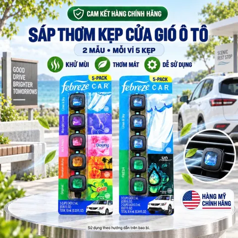 [HÀNG MỸ] Kẹp Khử Mùi Cửa Gió Ô Tô Febreze Car Vent Clips Vỉ 5 Kẹp (Tổng 10.4ml)