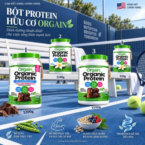 [CHÍNH HÃNG MỸ] Bột Đạm Thực Vật Hữu Cơ Orgain Organic Protein Chuẩn USDA (920g - 1200g - 1240g)