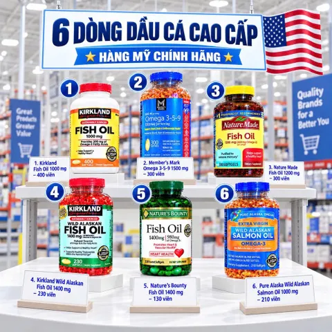 [Hàng Mỹ Chuẩn] Dầu Cá & Omega Cao Cấp Đủ 6 Dòng Kirkland, Nature Made, Nature's Bounty, Pure Alaska