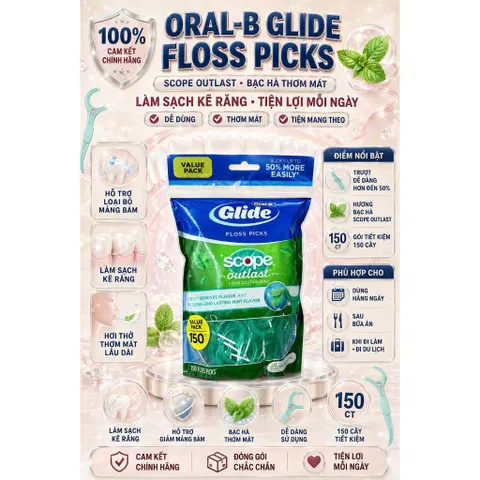 [HÀNG MỸ] Chỉ Kẽ Răng Oral-B Glide Scope Outlast Túi 150 Cây Nhập Khẩu Mỹ