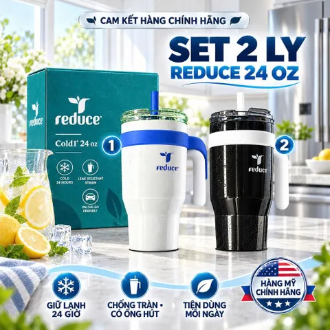 [HÀNG MỸ CHÍNH HÃNG] Cặp 2 Bình Giữ Lạnh Reduce Cold1 24oz 710ml Có Quai Cầm Kèm Ống Hút (24 Hours Cold)