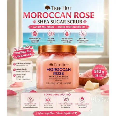 Tẩy Tế Bào Chết Toàn Thân Tree Hut Shea Sugar Scrub Moroccan Rose - 510g
