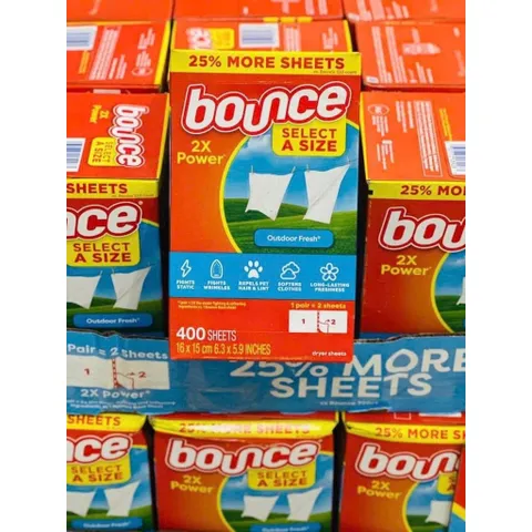 MẪU MỚI [Hộp 400 tờ] Giấy thơm Bounce Select Sixe 2X Power Bounce Dryer Sheets – Outdoor Fresh (400 tờ)