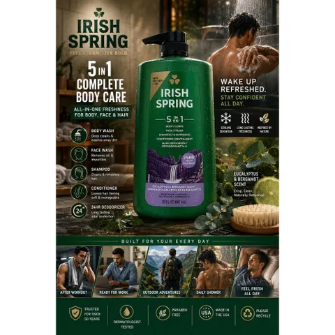 [CHAI ĐẠI SIÊU TIẾT KIỆM] Sữa Tắm Gội Nam Đa Năng Irish Spring 5in1 887ml