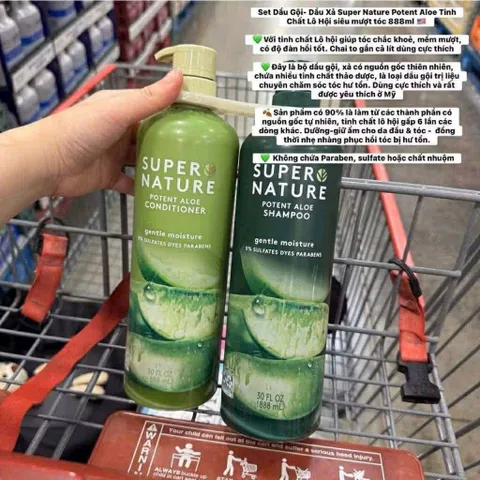 [Hàng Mỹ] Cặp Gội Xả Super Nature Potent Aloe 888ml – Giữ Màu Tóc Nhuộm, Phục Hồi Khô Xơ