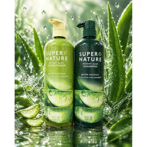 [Hàng Mỹ] Cặp Gội Xả Super Nature Potent Aloe 888ml – Giữ Màu Tóc Nhuộm, Phục Hồi Khô Xơ