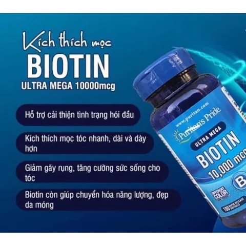 Viên U ống Mọc Tóc Puritan's Pride Biotin 10000 mcg - 50 viên
