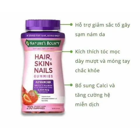 Hàng Mỹ Kẹo Dẻo Nature's Bounty Hair Skin & Nails Gummies Advanced 6000mcg của Mỹ hộp 230 viên