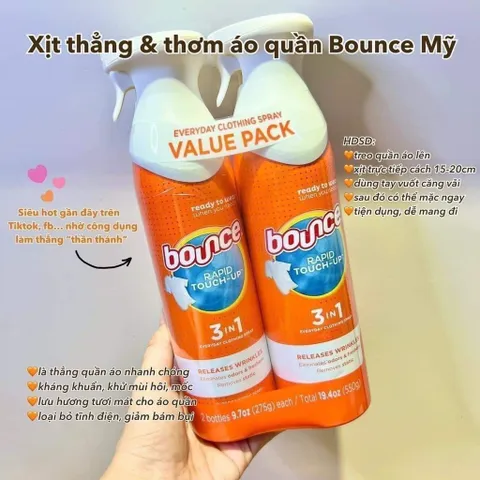 của Mỹ Xịt thẳng và thơm quần áo Bounce Rapid Touch-Up 3in1 của Mỹ chai 275gr