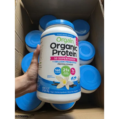 Bột đạm thực vật hữu cơ hương VANI 1200g, 1.24kg Orgain Organic Protein Plant Based Protein Powder[Hàng Mỹ]