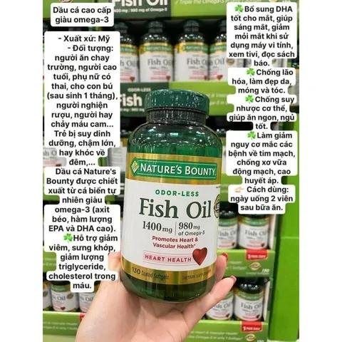 Dầu C á Không Mùi Fish Oil 1400mg 130 VIÊN NATURE 'S BOUNTY CHÍNH HÃNG date 2026 của Mỹ