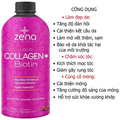 Chính hãng Colagen dạng nước Zena Nutrition Liquid Collagen + Biotin 900ml
