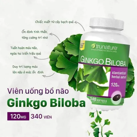 Viên Uống Bổ Não Trunature Ginkgo Biloba 120mg 340 Viên. date 2027 832276