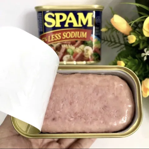 Thịt hộp Spam 25% Less Sodium 340g Mỹ Ít Muối Ít Mặn Xông Khói (Date 2026)