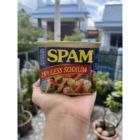 Thịt hộp Spam 25% Less Sodium 340g Mỹ Ít Muối Ít Mặn Xông Khói (Date 2026)