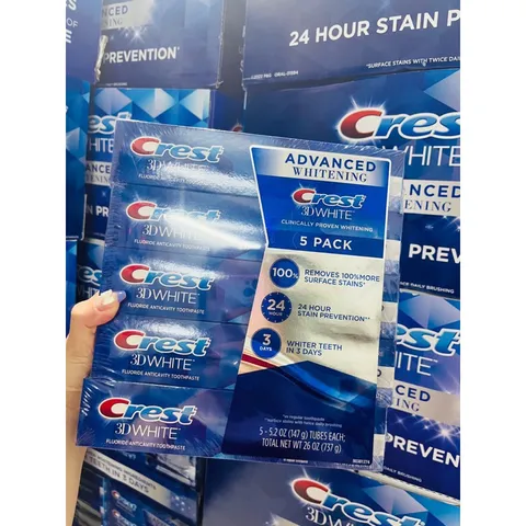 Lốc 5tuýp kem đánh răng Crest 3D White Advanced Triple Whitening 158g Mỹ, trắng răng date 24