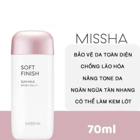 Kem Chống Nắng (HSD 6/2028 ) Missha Soft Finish Sun Milk SPF50 70ML( giá 128k siêu sốc 2 chai 0 hộp vỏ xấu)