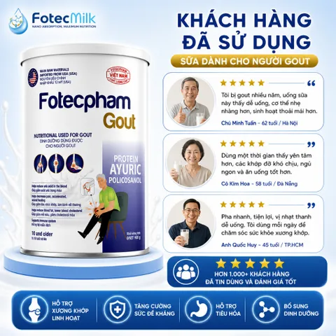 Sữa Bột Fotechpham Việt Nam Dinh Dưỡng Hỗ Trợ Ổn Định Axit Uric Bảo Vệ Xương Khớp 400G Fotecmilk