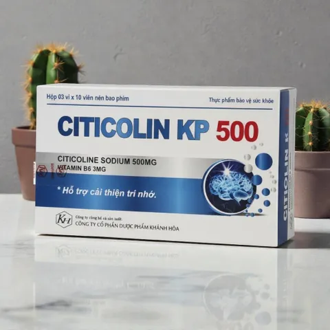 Citicolin Kp 500 Citicolin 500mg + vitamin B6 giúp bổ não cải thiện trí nhớ Hộp 30 viên