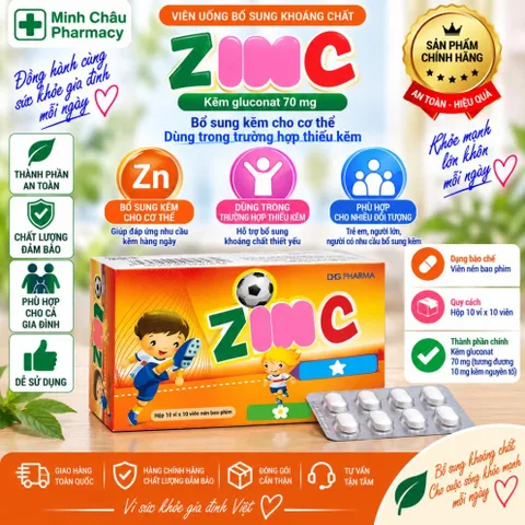 Viên Uống Z-i-n-c Bổ Sung Khoáng Chất Cho Trẻ Em & Người Lớn Tăng Cường Thể Trạng Hộp 100 Viên