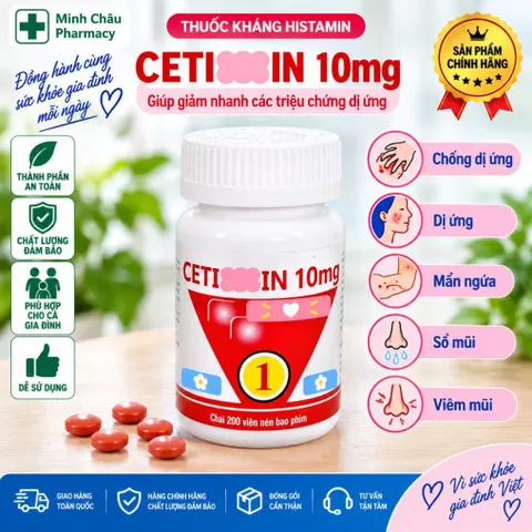 Viên Uống C-e-t-i-r-i-z-i-n 10mg Hỗ Trợ Tăng Cường Đề Kháng & Dịu Êm Màng Hô Hấp Chai 200 Viên
