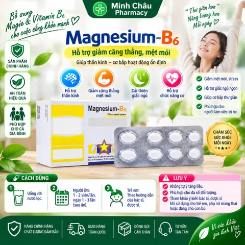 Viên uống bổ sung Magnesi và vitamin B6 giảm chuột rút,căng thẳng-Hộp 100 viên- Boston