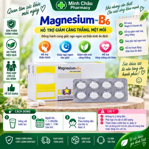 Viên uống bổ sung Magnesi và vitamin B6 giảm chuột rút,căng thẳng-Hộp 100 viên- Boston
