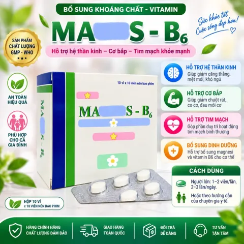 Viên Uống Bổ Sung Magie Và Vitamin B6 tipharco Giúp Ngủ Ngon, Giảm Chuột Rút- hộp 100 viên