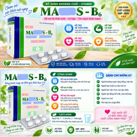 Viên Uống Bổ Sung Magie Và Vitamin B6 tipharco Giúp Ngủ Ngon, Giảm Chuột Rút- hộp 100 viên