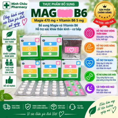 Viên Uống M-a-g-n-e-s-i B6 Bổ Sung Khoáng Chất Cân Bằng Năng Lượng Thư Giãn Cơ Thể Hộp 100 Viên-z120