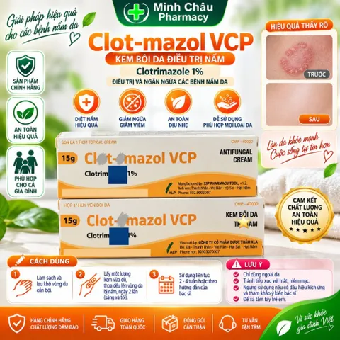 Kem Bôi C-l-o-t-r-i-m-a-z-o-l VCP Hỗ Trợ Dịu Mẩn Đỏ & Chăm Sóc Bề Mặt Da Khô Ráp Tuýp 15g