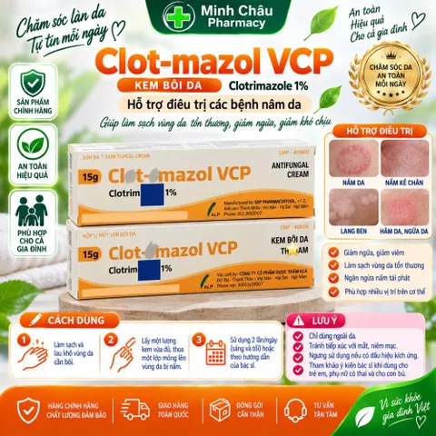 Kem Bôi C-l-o-t-r-i-m-a-z-o-l VCP Hỗ Trợ Dịu Mẩn Đỏ & Chăm Sóc Bề Mặt Da Khô Ráp Tuýp 15g