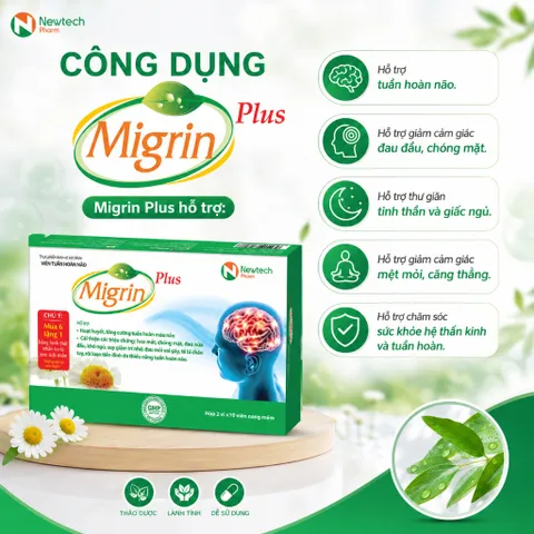 Migrin Plus Hộp 60 Viên – Viên Uống Hỗ Trợ Tuần Hoàn Não, Hỗ Trợ Giảm Cảm Giác Đau Đầu, Khó Ngủ