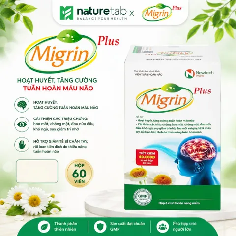 Migrin Plus Hộp 60 Viên – Viên Uống Hỗ Trợ Tuần Hoàn Não, Hỗ Trợ Giảm Cảm Giác Đau Đầu, Khó Ngủ