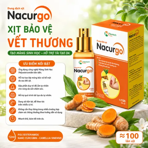 Chai xịt vết thương Nacurgo 30ml - Màng Sinh Học Polyesteramide – Hỗ trợ bảo vệ da