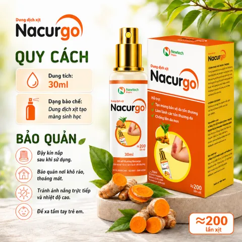 Chai xịt vết thương Nacurgo 30ml - Màng Sinh Học Polyesteramide – Hỗ trợ bảo vệ da