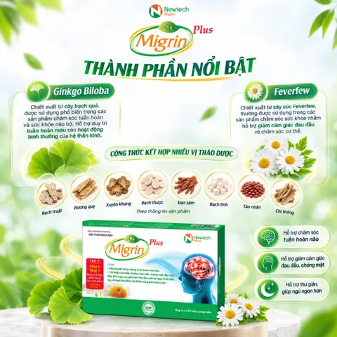 Migrin Plus Hộp 20 Viên – Hỗ Trợ Tuần Hoàn Não, Chăm Sóc Não Bộ Và Giấc Ngủ
