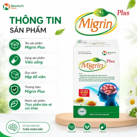 Migrin Plus Hộp 20 Viên – Hỗ Trợ Tuần Hoàn Não, Chăm Sóc Não Bộ Và Giấc Ngủ
