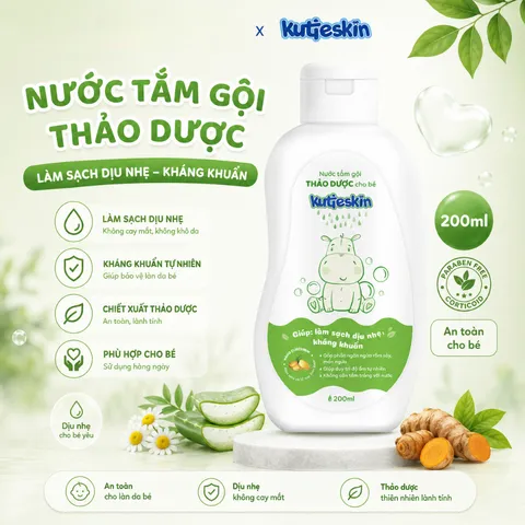 Nước tắm gội thảoo dượcc cho bé Kutieskin ngăn ngừa rôm sảy, mẩn ngứa 200ml