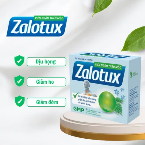 Viên ngậm thảo mộc Zalotux - Kẹo Ngậm Hỗ Trợ Giảm Ho, Ngứa Rát Họng, Giảm Đờm - Hộp 20 viên