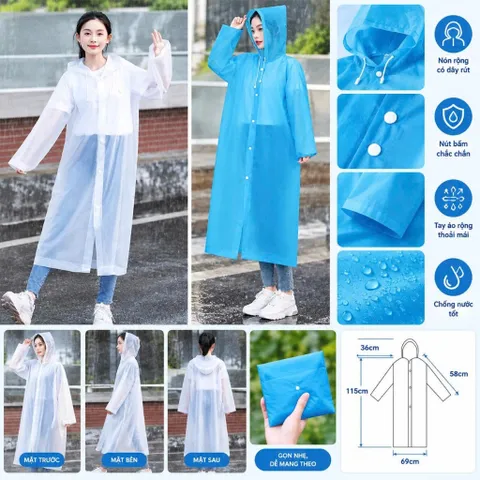 Áo Mưa Liền Thân Du Lịch Chống Thấm Gọn Nhẹ Dễ Mang Theo