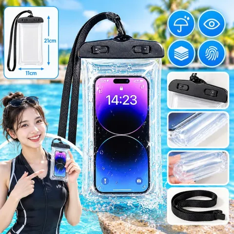 Túi Đựng Điện Thoại Chống Nước Bằng Nhựa, Dây Đeo Vai Bằng Vải - Cảm Ứng Đi Mưa Đi Biển - Kích Thước  25x22cm