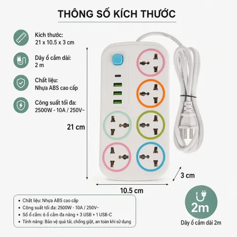 Ổ Cắm Điện Cao Cấp Nhiều Cổng USB