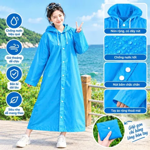 Áo Mưa Liền Thân Du Lịch Chống Thấm Gọn Nhẹ Dễ Mang Theo